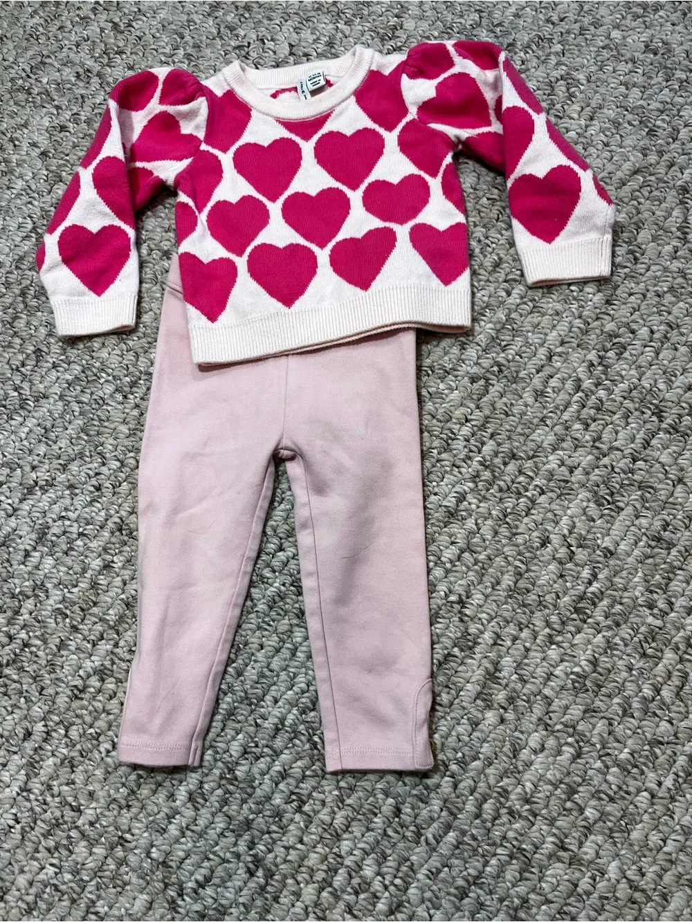 Janie and Jack Pink Heart Knit Sweater & Leggings Outfit Set 12-18M